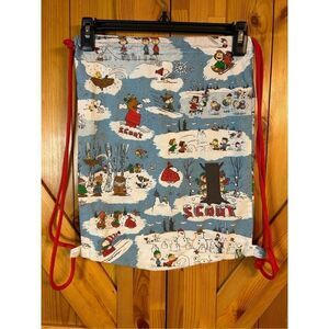 Peanuts Scout Snoopy Drawstring Backpack Bag No Lining Inside Holidays Christmas